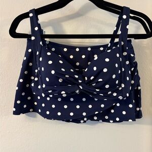 Lands' End Navy and White Polka Dot Bikini Top